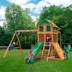 preview thumbnail 1 of 14, Gorilla Playsets Avalon Wooden Swing Set with Wood Roof and Monkey Bars - Amber
