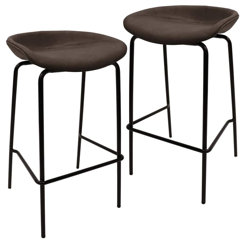 Servos Leather Upholstered Saddle Barstool with Solid Black Metal Iron Frame and Footrest for Home Kitchens, Bars (Set of 2)