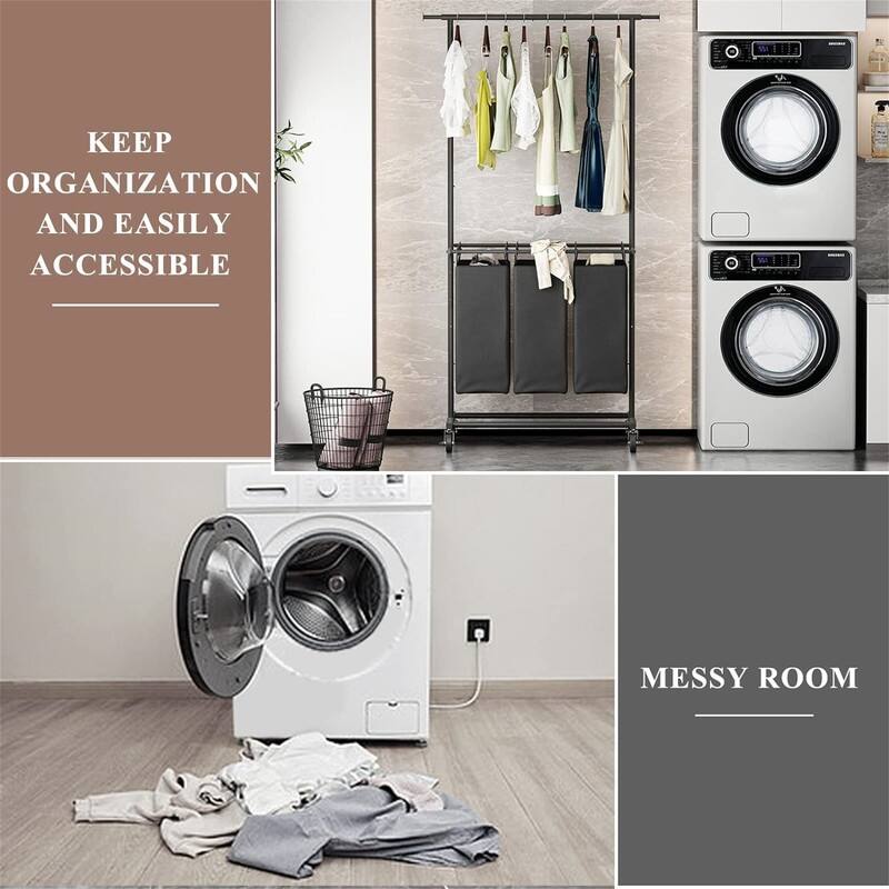 Laundry Hamper Sorter with Rolling Wheels and Removable Bags for Clothes Storage - 28.34"L x 18.11"W x 70"H