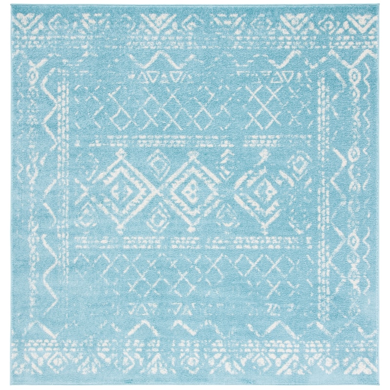 SAFAVIEH Tulum Hinnertje Rustic Moroccan Boho Tribal Distressed Rug - 6'7" Square - Turquoise/Ivory