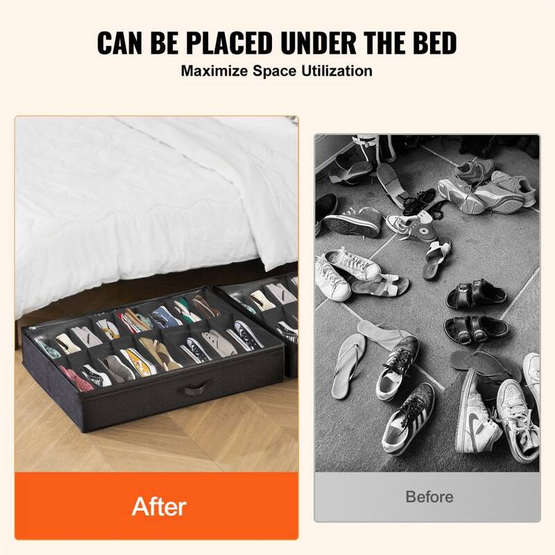 Under Bed Shoe Storage Organizer Set of 2 with 32 Compartments - 31.5 x 23.6 x 5.9 in