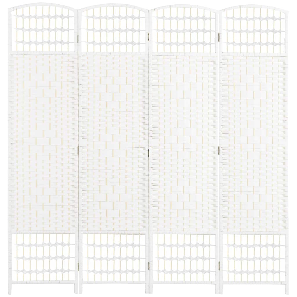 4 Panel Room Divider, Folding Privacy Screen, 5.6' Room Separator, Wave Fiber Freestanding Partition Wall Divider, White