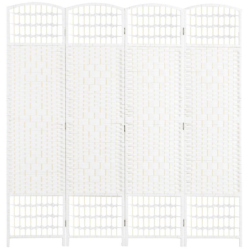 4 Panel Room Divider, Folding Privacy Screen, 5.6' Room Separator, Wave Fiber Freestanding Partition Wall Divider - White