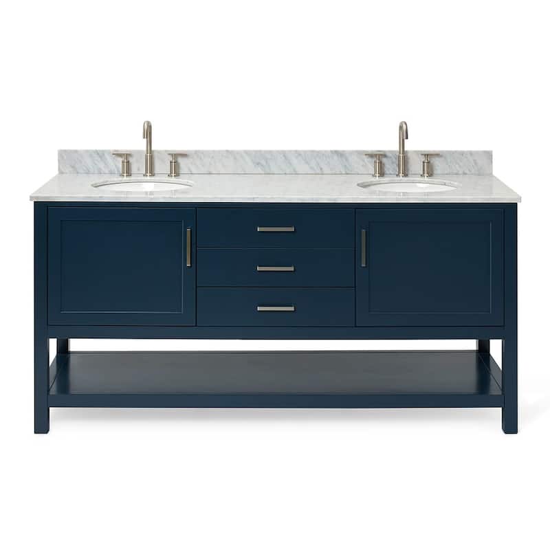 Ariel R073DCW2OVO Bayhill 73" Free Standing Double Basin Vanity Set - Midnight Blue / Carrara White Top - Painted