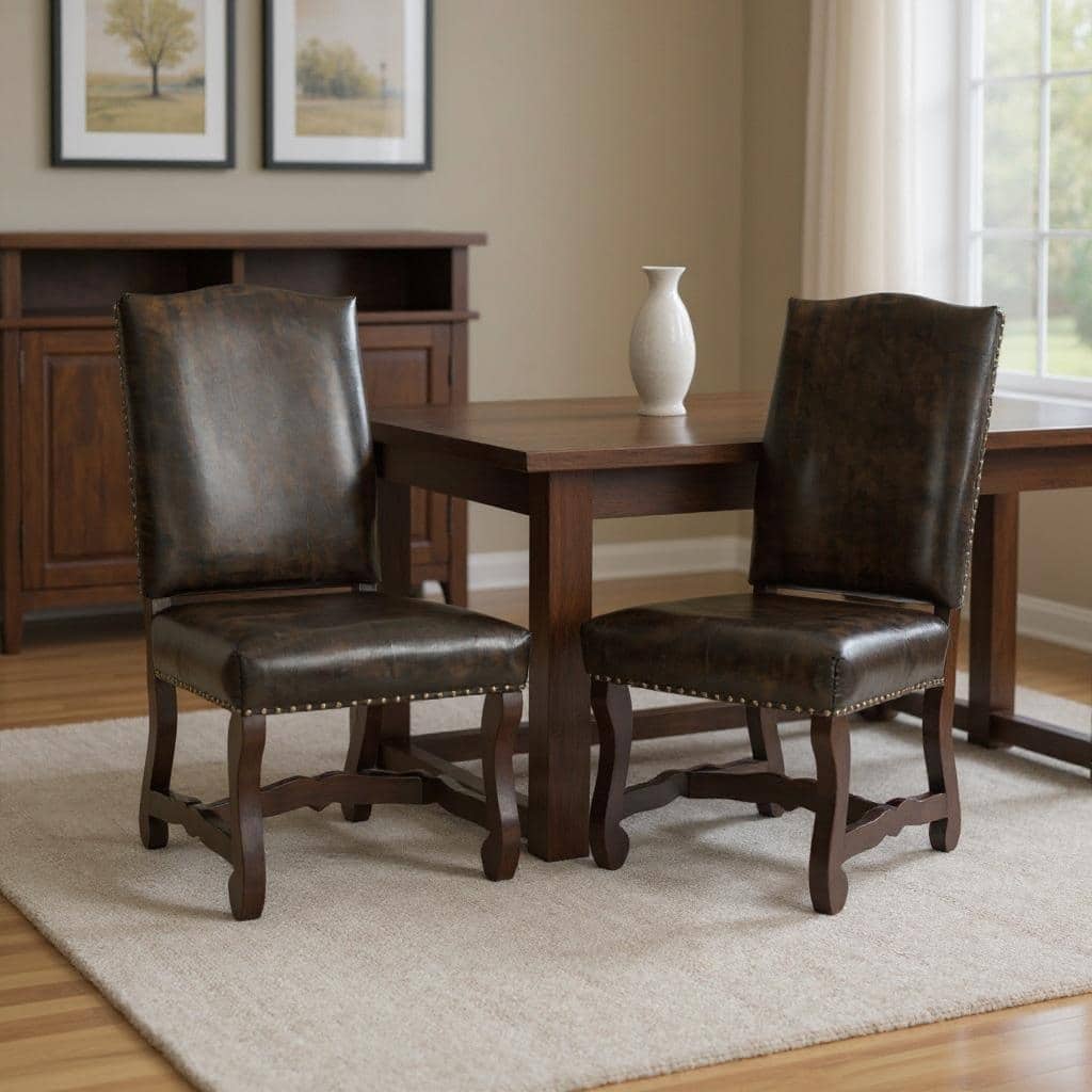 HomeRoots Set of Two Dark Brown Leather And Wood Dining Side Chairs - 22 in. x 41.5 in. x 24 in.