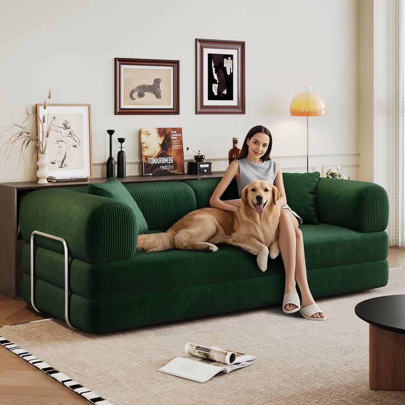 78.8" Convertible Floor Sofa Bed, Corduroy Folding Mattress Sofa Couch for Small Spaces ,No Assembly