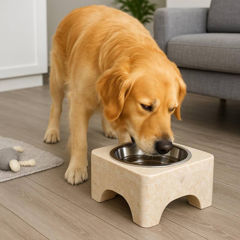 Creative Home Champagne Marble 1 Qt. Pet Bowl Set