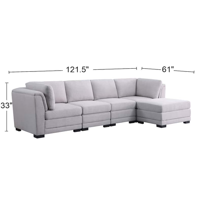 Reversible Modular Sectional Sofa with Ottoman in Light Gray
