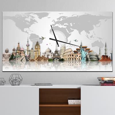 Designart 'Famous Monuments Across World' Large Industrial Wall CLock