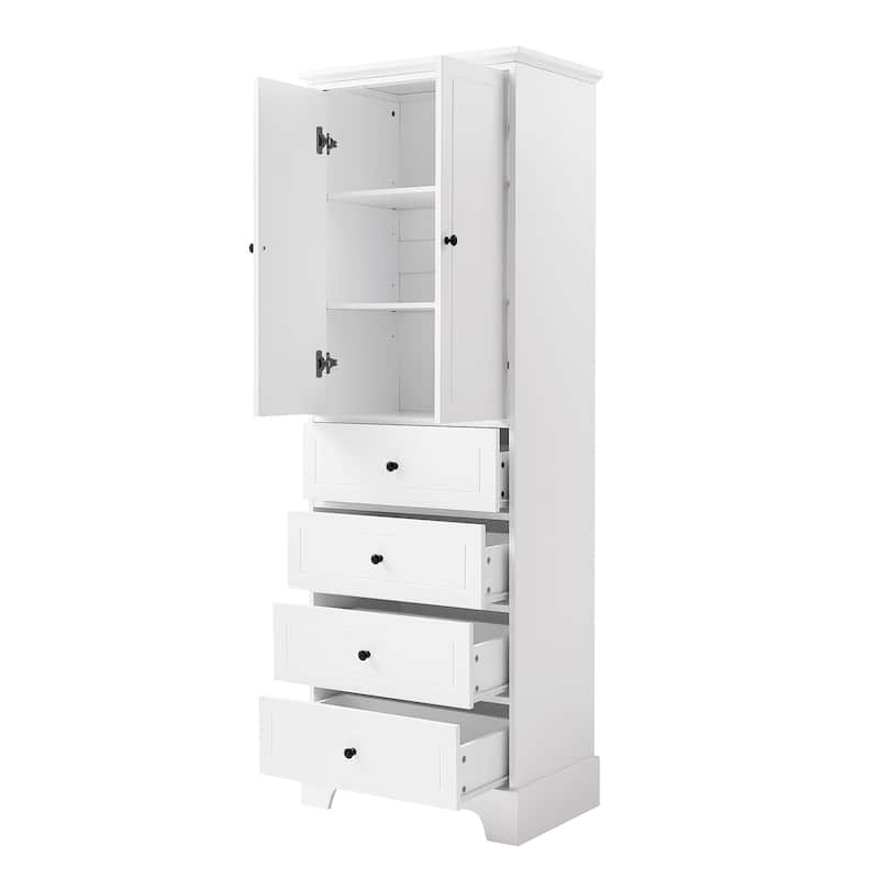 Storage Cabinet with 2 Doors and 4 Drawers for Bathroom Office