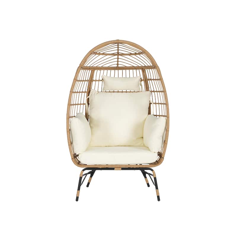 Oversized Outdoor Rattan Wicker Egg Chair with Cushions and Pillows