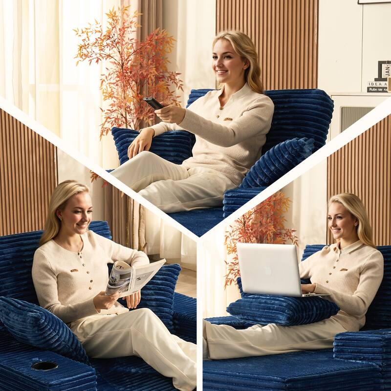 HOOOWOOO Modern Upgraded Fabric Chaise Lounge Sofa Couch with Holder