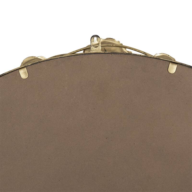 Round Metal Wall Mirror with Golden Leaf Accents