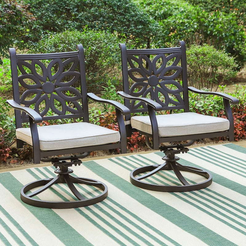 MAISON ARTS Cast Aluminum Dining Chairs/Patio Dining Set with Round Dining Table & 6 Cast Aluminum Patio Chairs - 2-Piece-Swivel Chairs