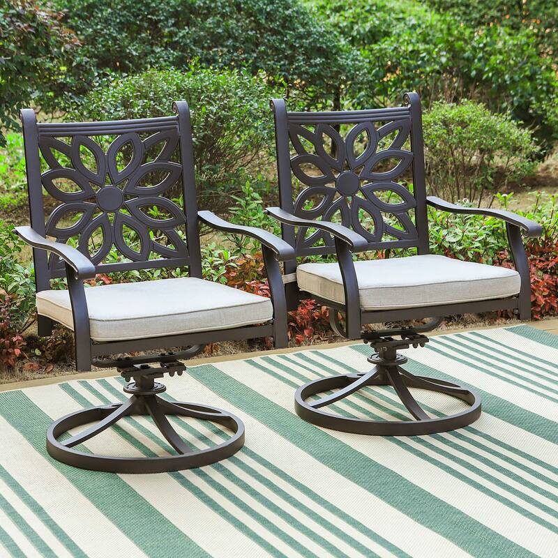 MAISON ARTS Cast Aluminum 2 PCS Dining Chairs/ 7 PCS Patio Dining Set with Round Dining Table & 6 Dining Chairs