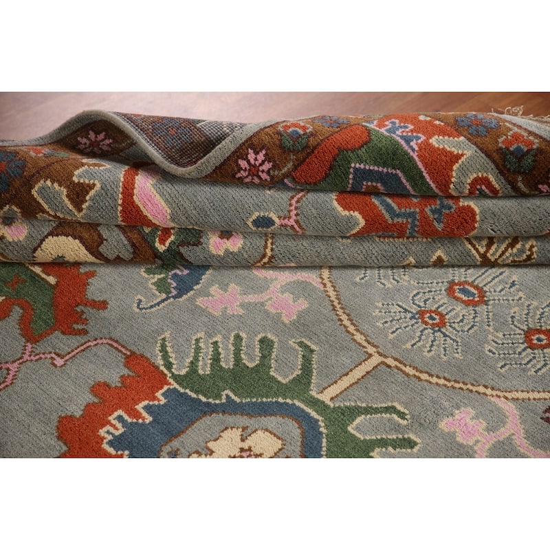 All-Over Oushak Oriental Area Rug Hand-Knotted Wool Carpet - 9'0" x 11'10"