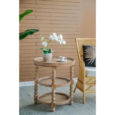 Round 3-Tiered Side Table, Natural Wood End Table