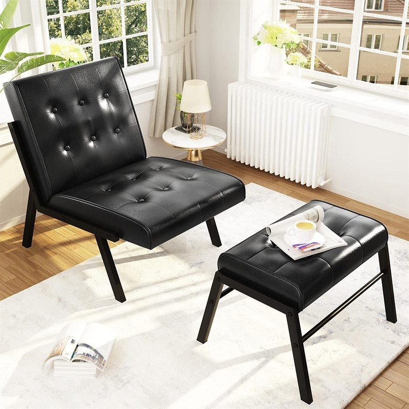 Mid century modern hot sale leather chair with ottoman