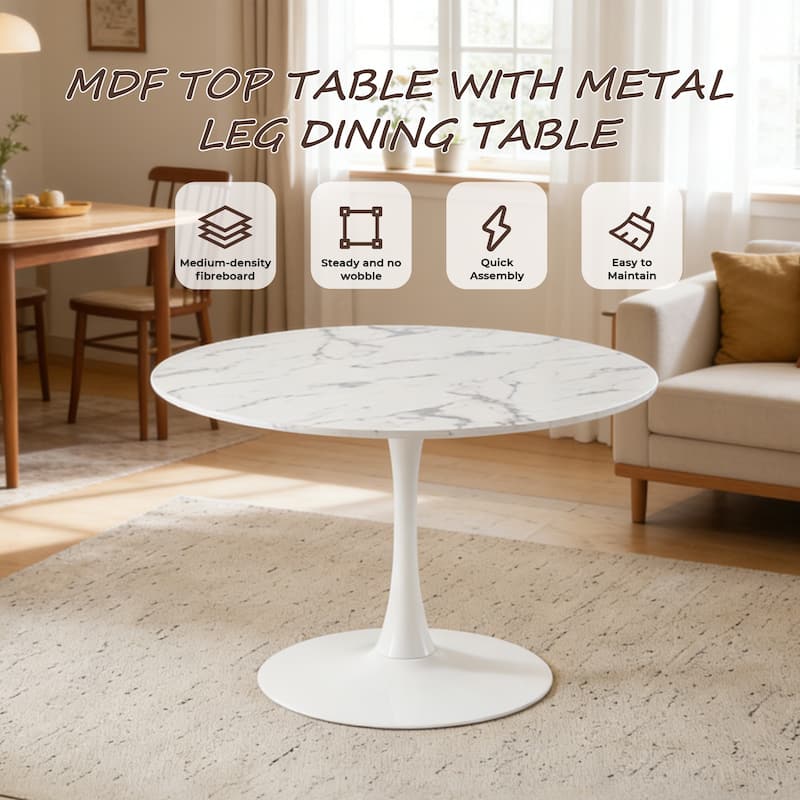 42.1"Tulip Table, Mid-Century Dining Table For 4-6 People - Round MDF Table Top (The Tabletop Consists Of Two Panels)