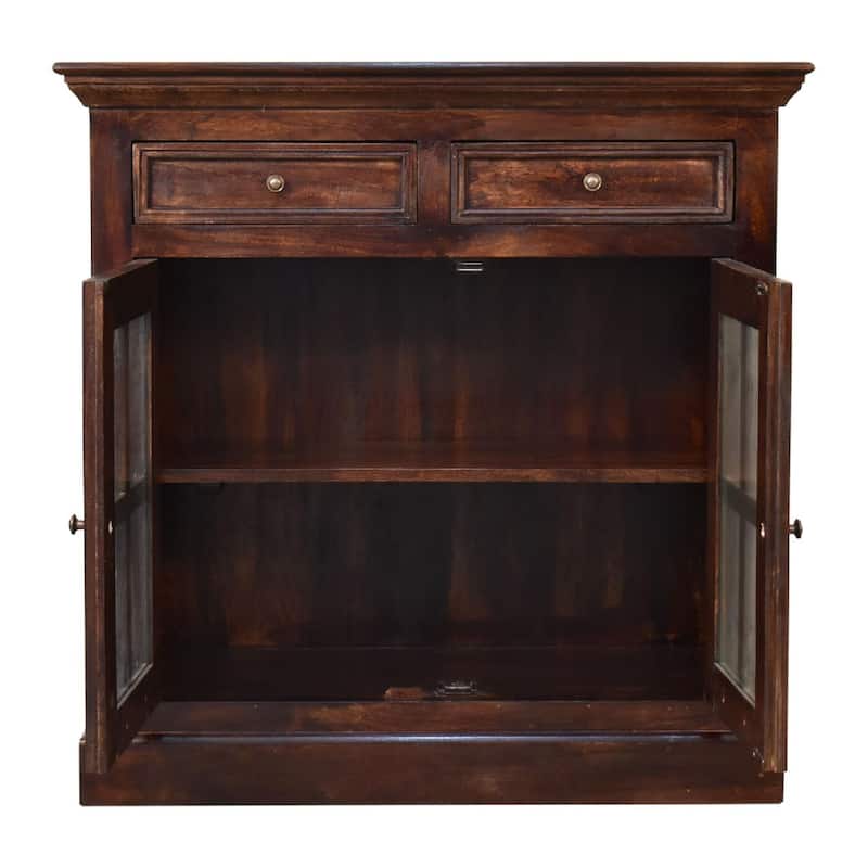 HomeRoots 35" Walnut Solid Wood Accent Cabinet With Two Doors And Two Drawers