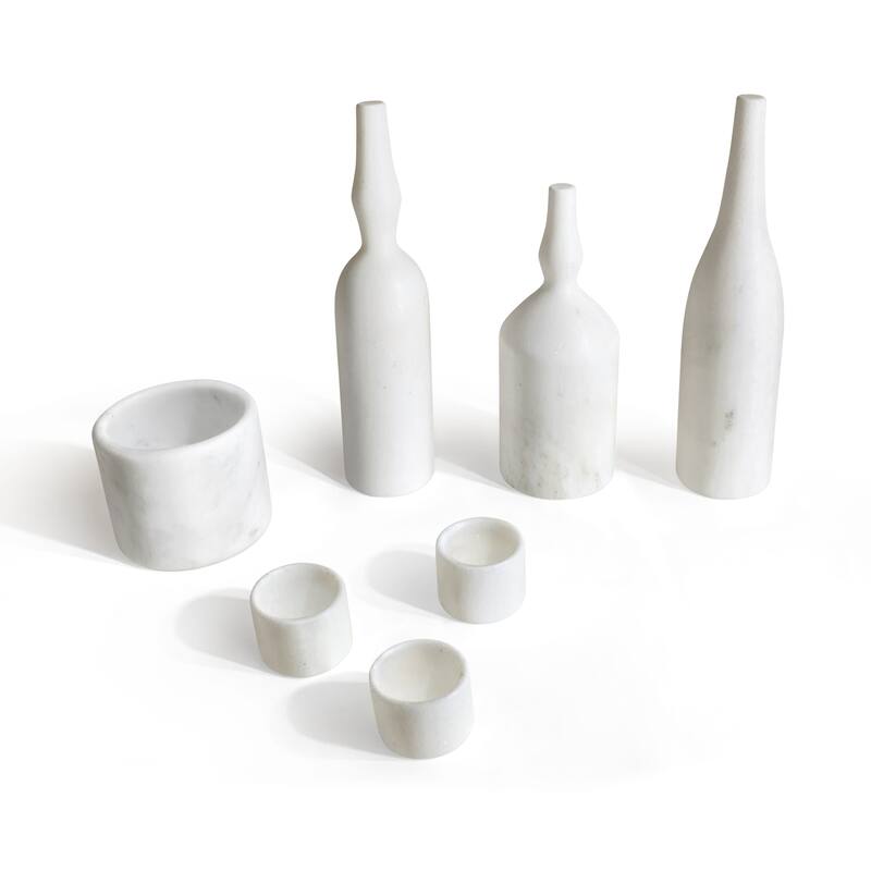 Roomfitters Natural Marble Living Room Accessories Set, Luxury 7-Piece Stone Decor Collection