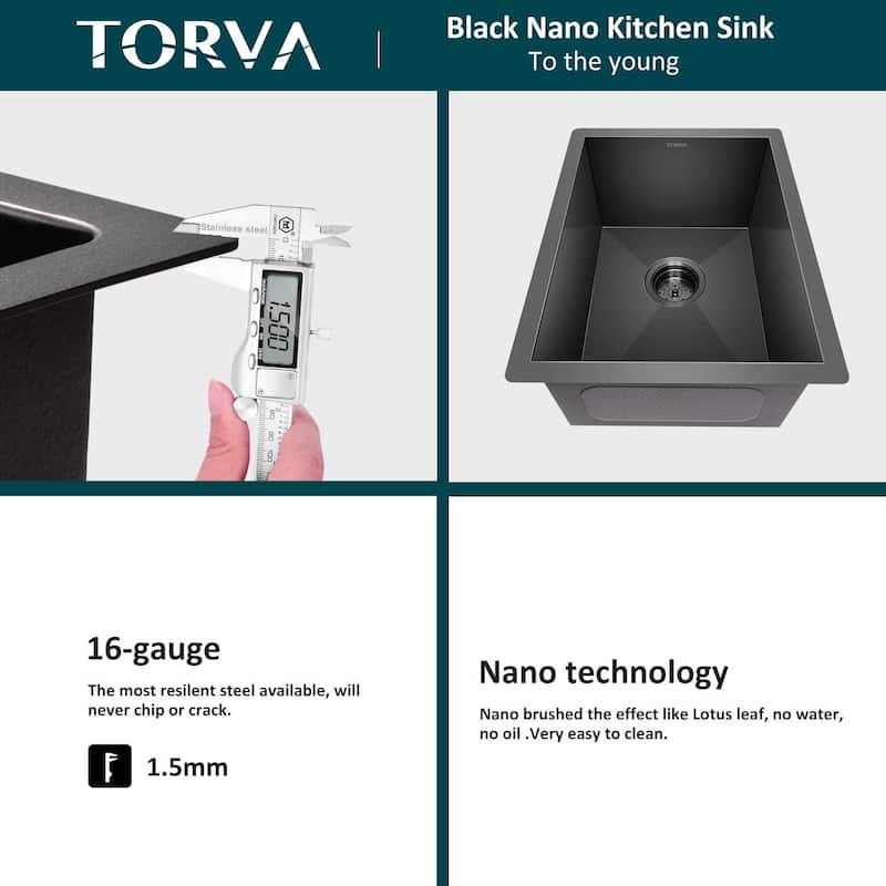 Torva 14 x 18 x 8.5 Bar Sink, 16 Gauge Stainless Steel Single Bowl Undermount