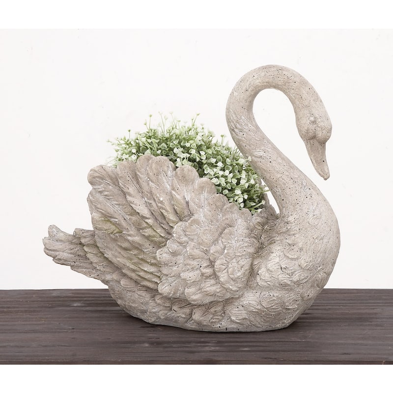 Swan Indoor Outdoor Planter, Stone Garden Statue Decorative Sculpture