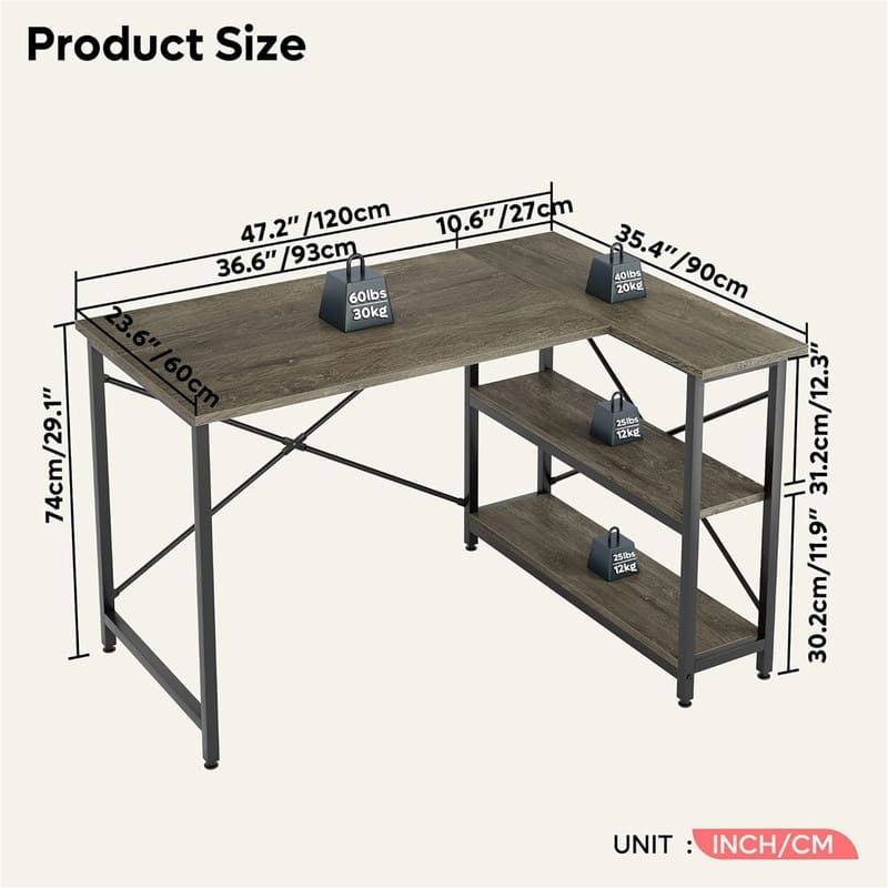 Small L Shaped Desk with Storage Shelves