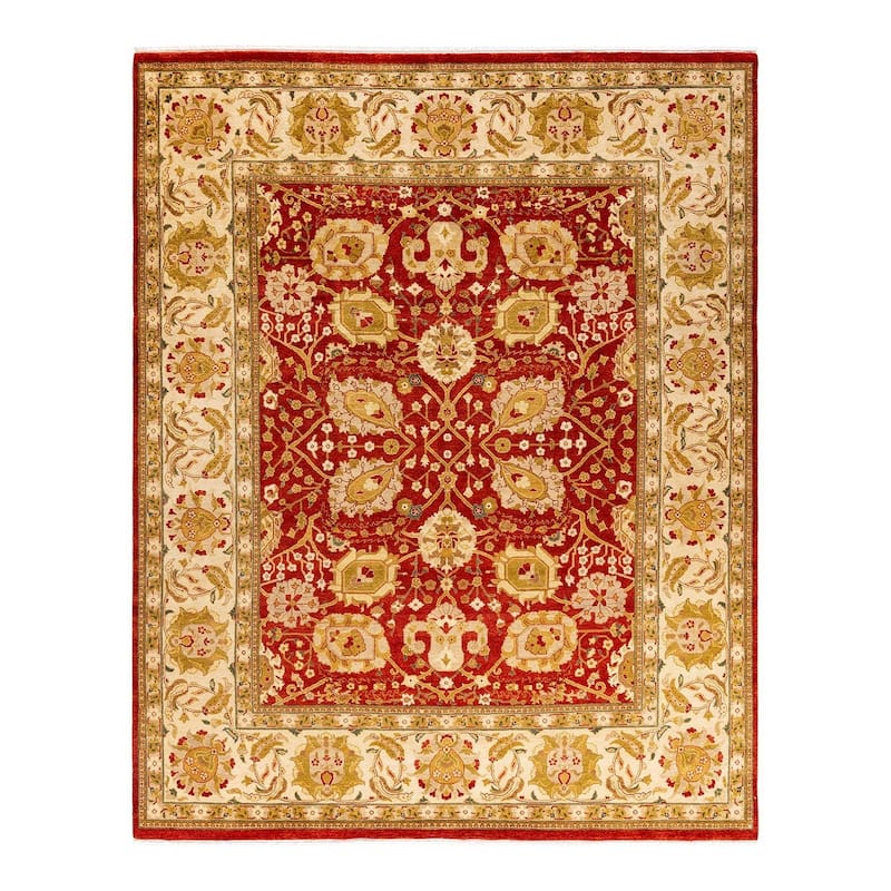 Overton Hand Knotted Wool Vintage Inspired Traditional Ottoman Red Area Rug - 8' 1" x 10' 1"