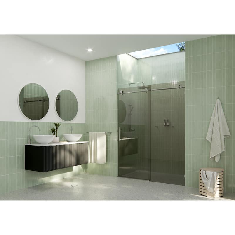 Equinox 60 in. x 78 in. Fully Frameless Glass Sliding Shower Doors with Gray Tint - Chrome