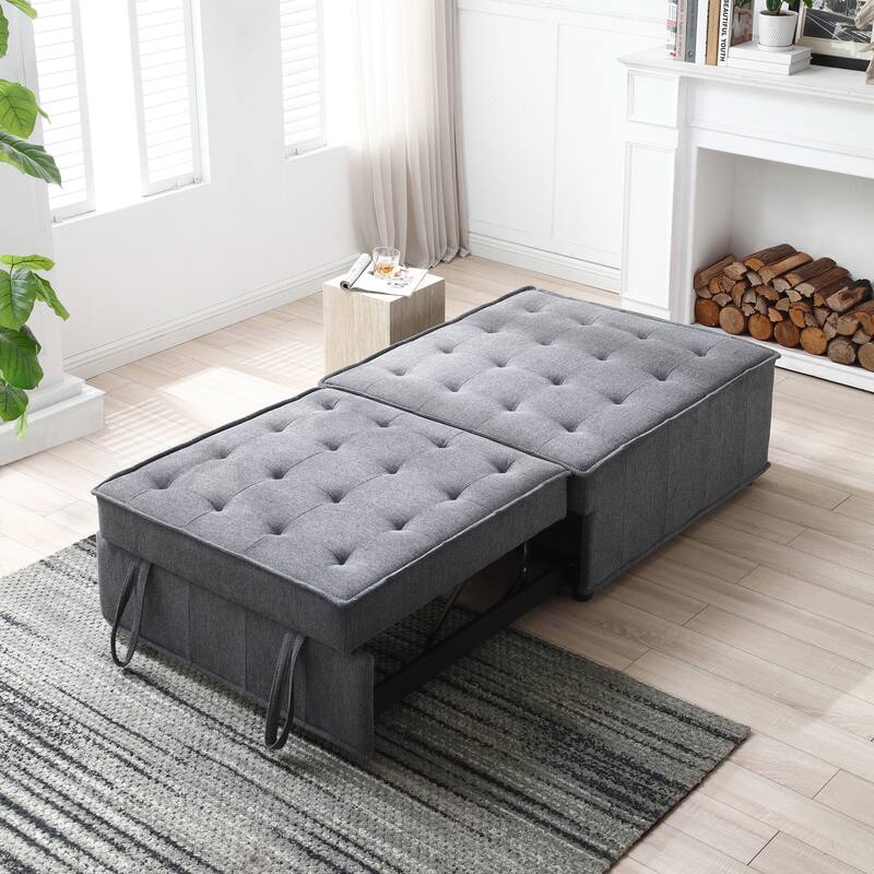 Multipurpose Linen Fabric Ottoman Lazy Sofa Pulling Out Sofa Bed - Dark Grey