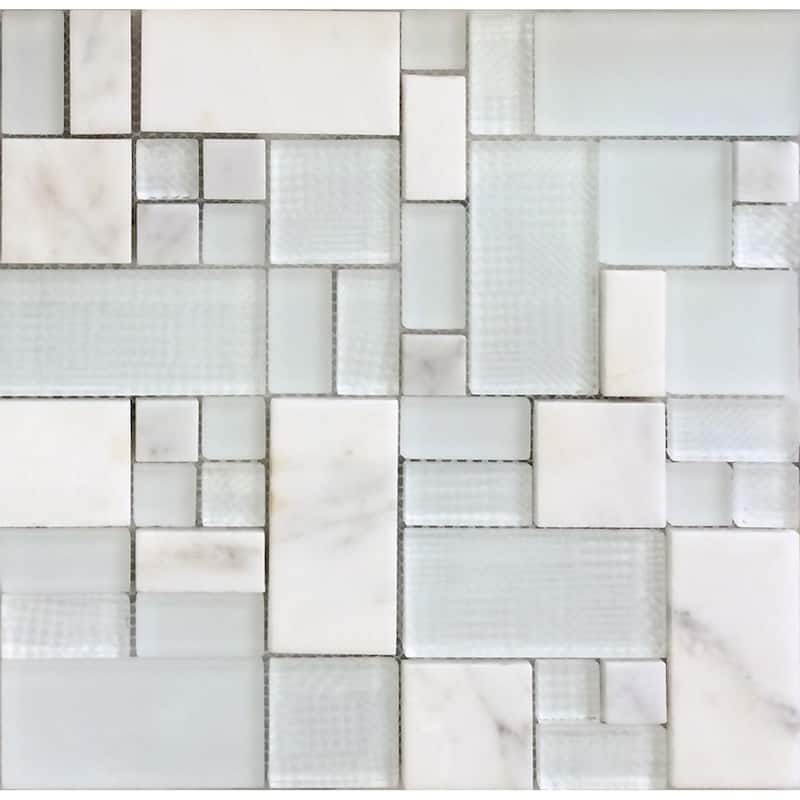 Apollo tile 12" x 12" Soleil Polished Matte Textured Pearl White Glass Stone Tile (4.75 sq ft/case) - 5 Pack