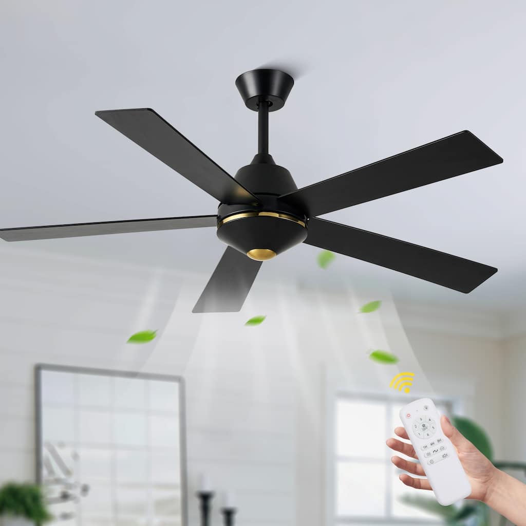 CurveCurio 52" Matte Black Industrial Classic Modern Ceiling Fan, Quiet DC Motor 6 Speed w/ Remote Control for Living Room