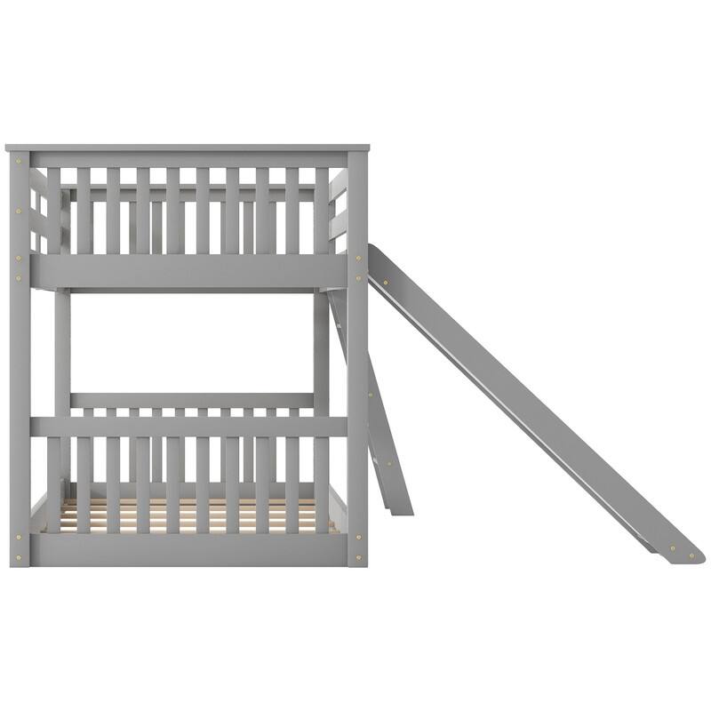 Twin over Twin Bunk Bed with Convertible Slide and Ladder, Gray