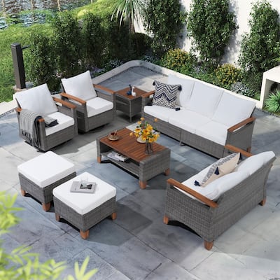 Outdoor 8-piece Sofa Set With Swivel Chair Patio Furniture
