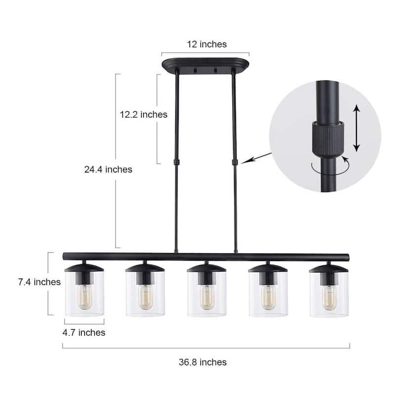 Modern Industrial 5-Light Linear Chandelier Glass Kitchen Island Lighting