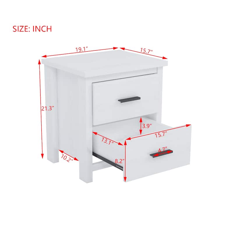 Dark Walnut Vintage Nightstand with Two Spacious Drawers, Simple & Modern Design