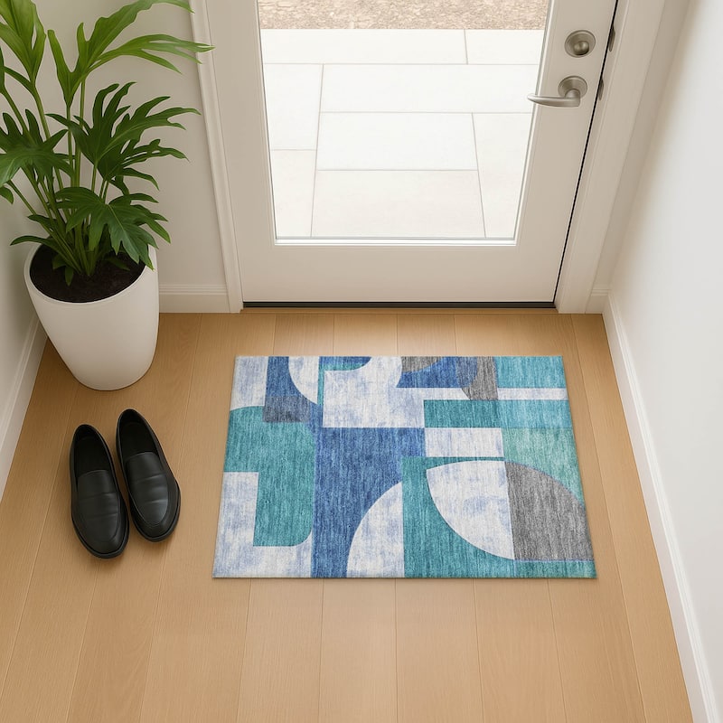 Premium Washable Super Soft Geo Modern Mayfield Rug - Teal - 1'8" x 2'6"