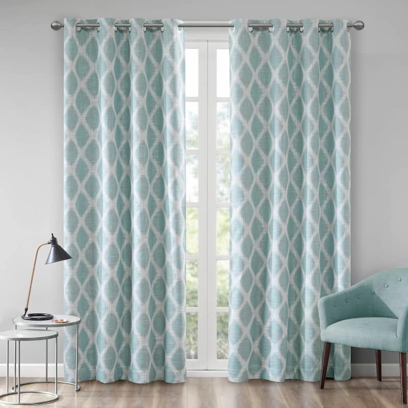 SunSmart Kagen Printed Ikat Blackout Curtain Panel - 50"W X 84"L - Aqua