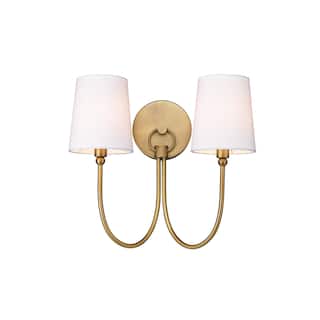 Traditional Rustic 2-Light Sconce in Aged Brass With Shade