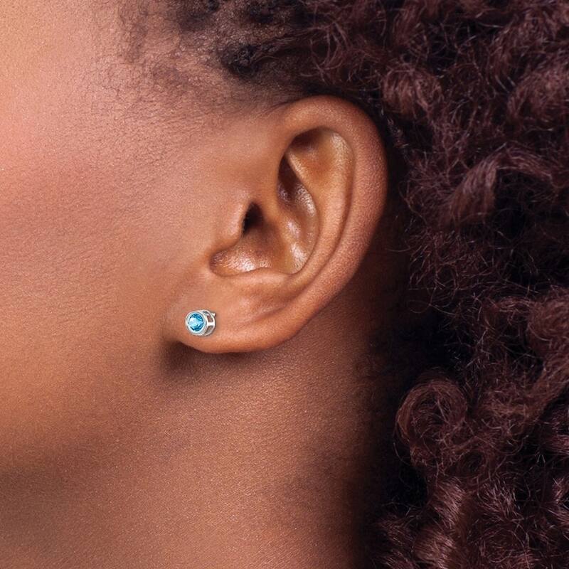 Curata 14k White Gold 4mm Bezel Gemstone Birthstone Stud Earrings