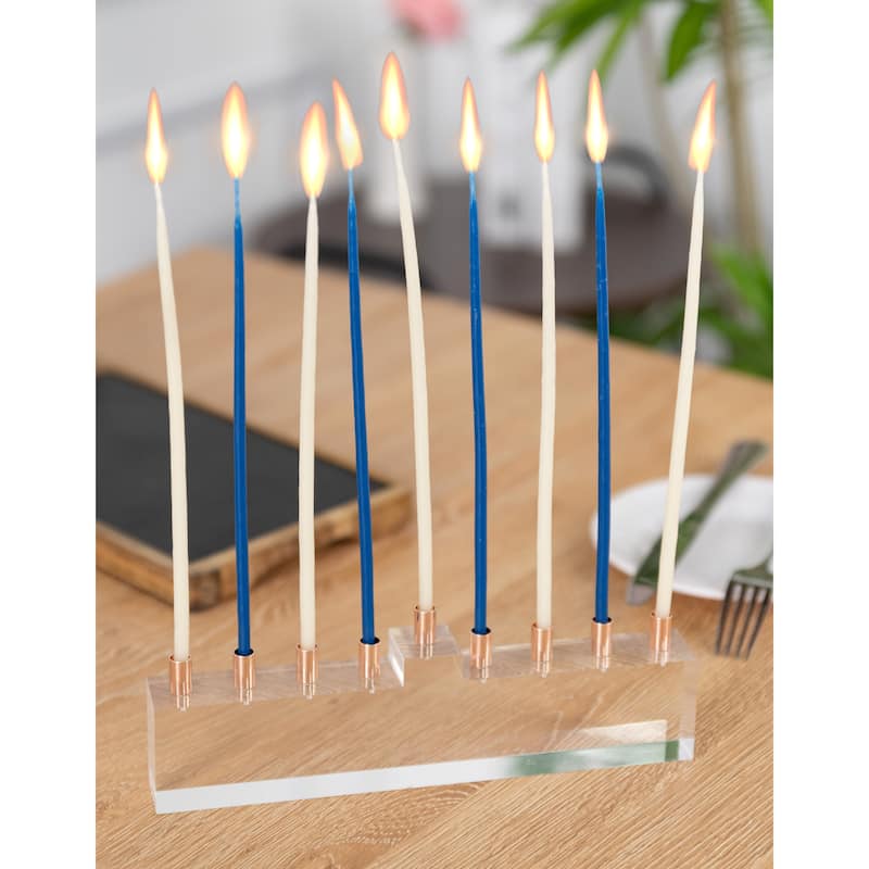 DesignStyles Acrylic Menorah w/ 30mm Candle Holders - 9.05"