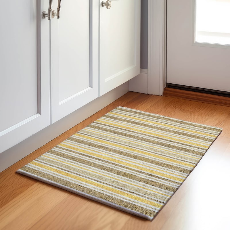 Premium Washable Super Soft Modern Cabana Stripe Mayfield Rug - Mocha - 1' 8" x 2' 6" - Rectangle