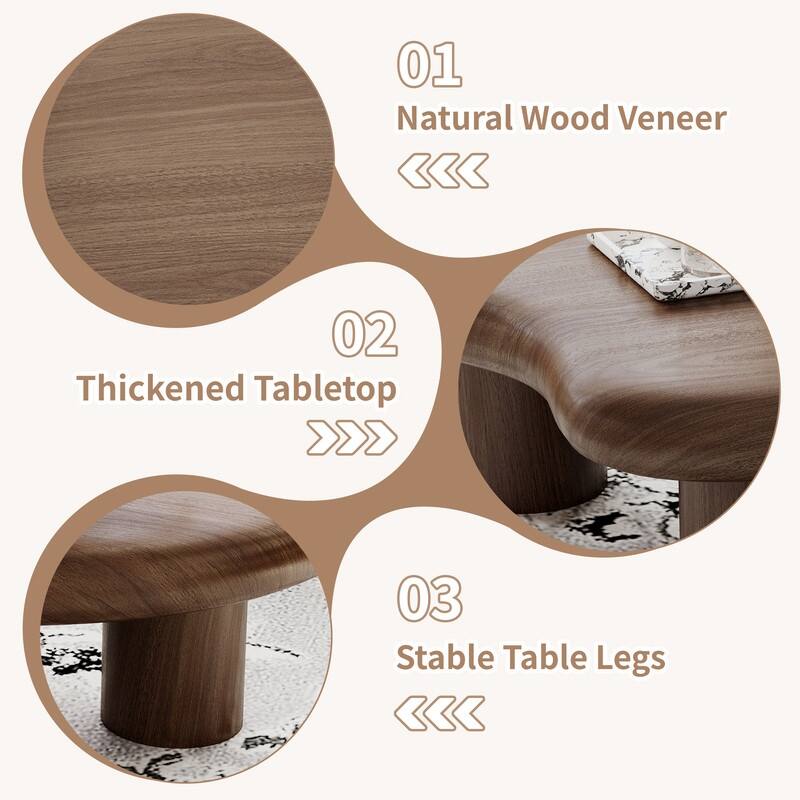 Babajide 48.4inch Cloud Shape Brown four leg Coffee Table, Solid Wood Coffee Table for Livingroom