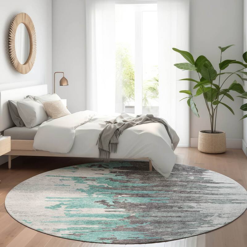 Machine Washable Indoor/ Outdoor Chantille Modern Ombre Rug - Teal - 8' x 8'