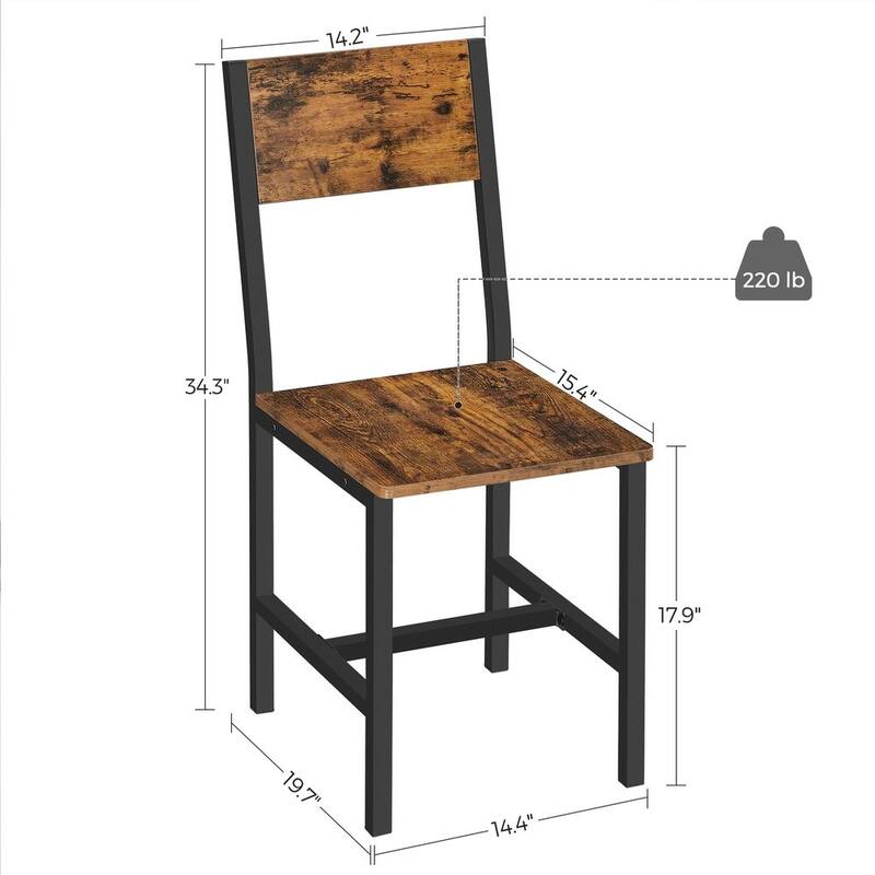 Wood Dining Chair, Rustic Wooden Chairs with Metal Steel Frame - Rustic Brown-Ink Black - Set of 6