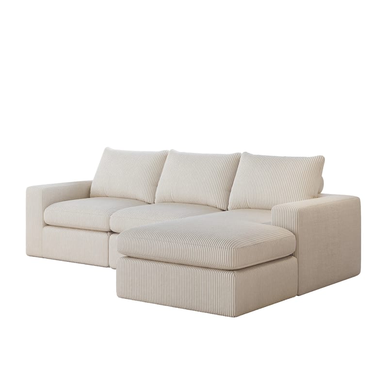 Roomfitters Modern 3-Seater Corduroy Cloud Sectional Sofa with Chaise, L-Shaped Boneless Couch with Pillows