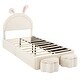 preview thumbnail 6 of 42, Velvet Upholstered Rabbit-Shape Princess Bed, Cute Platform Bed w2 Storage Stools & Headboard & Footboard for Kids