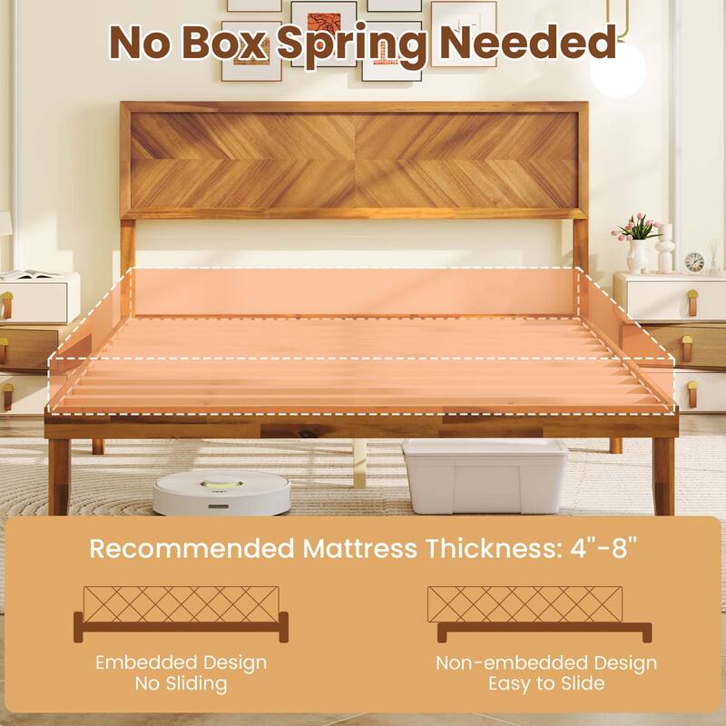 Gymax Twin/Full/Queen Size Bed Frame w/Headboard Wooden Slats Support