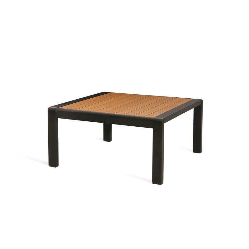 Roomfitters Modern Outdoor Patio Sectional Set, Aluminum Frame with Cushions & Wood-Style Table, Weather-Resistant, Black